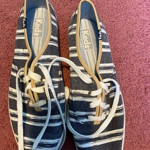 Blue and white striped keds